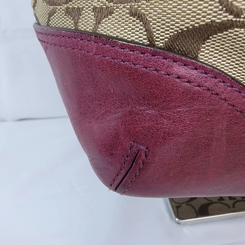Coach Signature Canvas and Leather Shoulder Bag - Brown‎ and Purple